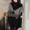 European and American style semi-turtleneck striped fringed knitted sweater spring and autumn loose temperament sweater women's outer wear