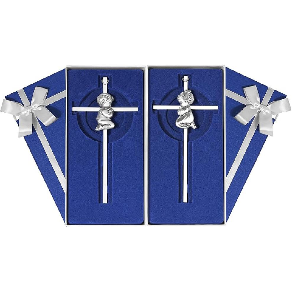 Baby Wall Cross Baptism Gifts for Boys, 7-inch Silver Blessing Boy Baptism Crosses for First Holy Communion Christening and Dedication Baptismal