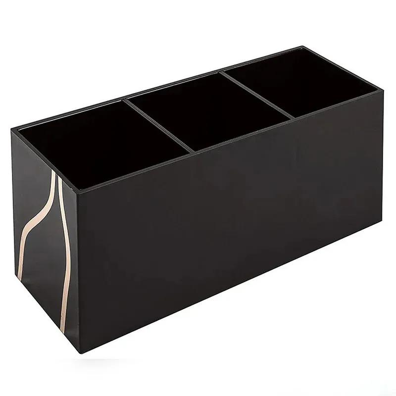 3 mřížky Organizér na štětce na make-up Plastový stolek Nádoba na kosmetické pero Držák na štětec na obočí Úložný box na rtěnku/laky na nehty