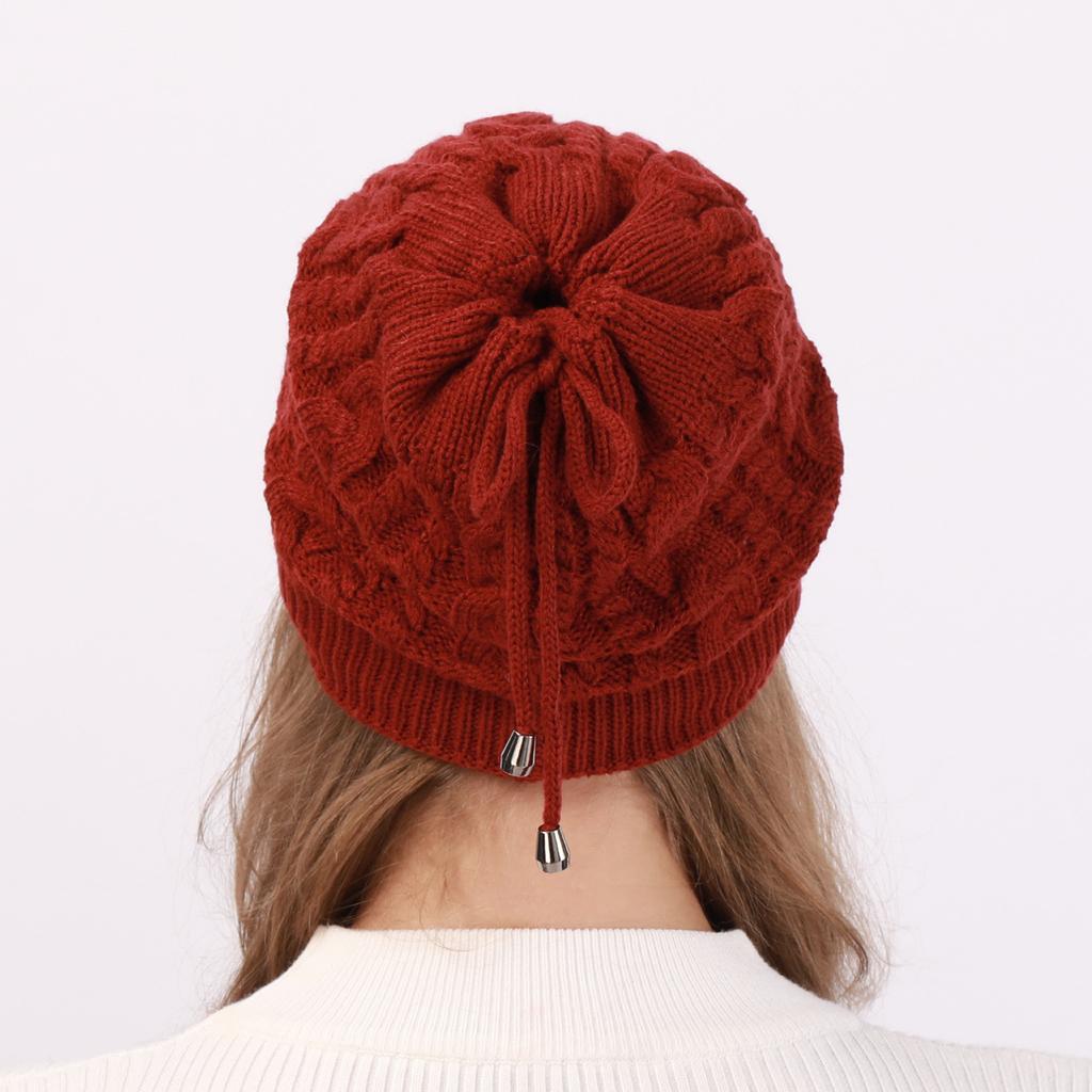 Winter Warm Neck Pulling Rope Double Wearing Knitted Hat For Women