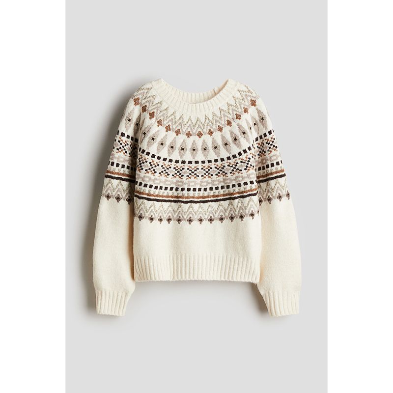 

HM Children s Clothing Girl s Sweater Autumn Loose Jacquard Fairisland Pullover Knitwear 1252846 Cream/Pattern 140/68(8-10Y)