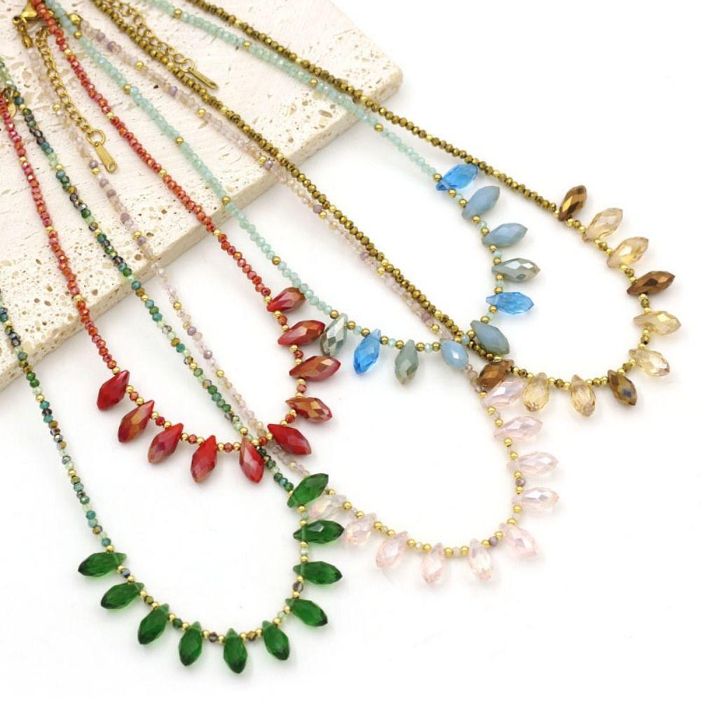 High-end Bohemian Style Necklace Crystal Bead Collarbone Chain Charm Fashion Clavicle Chain  Gift