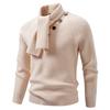 Men's Casual Solid-color Patchwork Style Long-sleeved High-neck Sweater, Men's Fitted Knitted Pullover, Scarf Collar Sweater