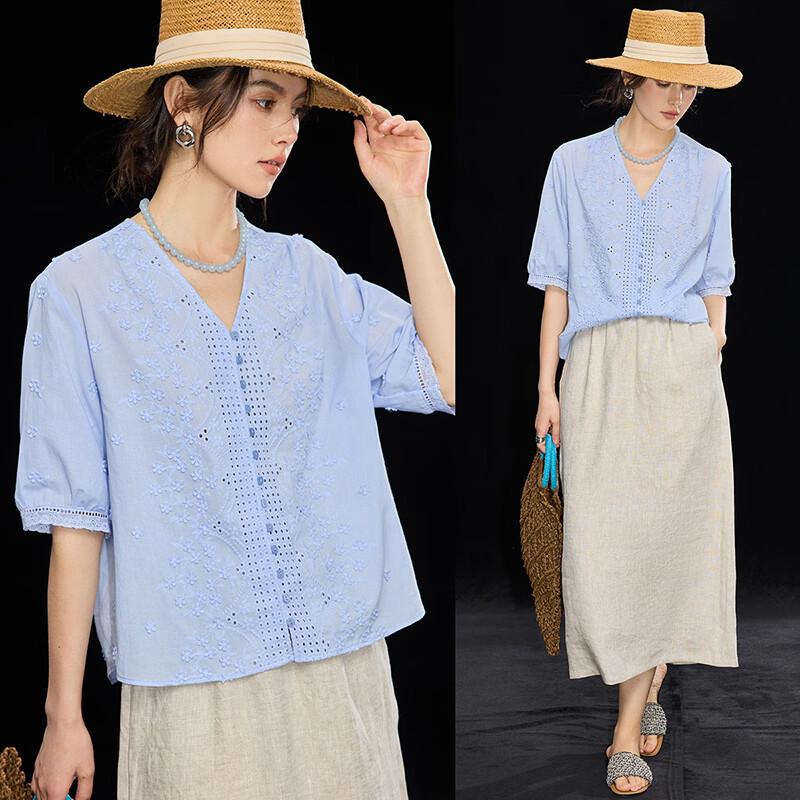 Women's French Style Cotton Embroidered Blouse