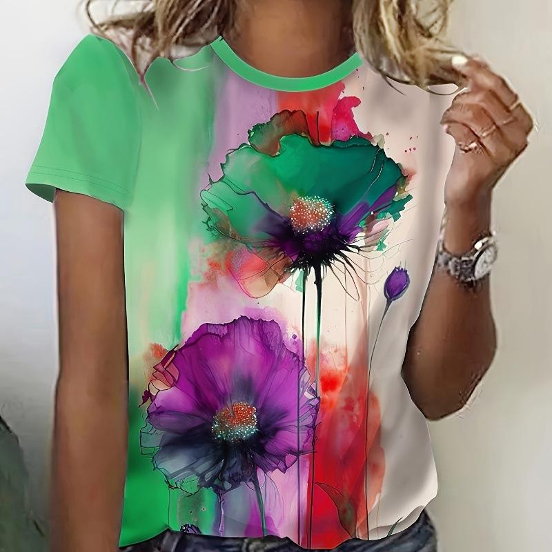 Loose Crew Neck Top Casual Simple Short Sleeve Fashion T-Shirts Women’s