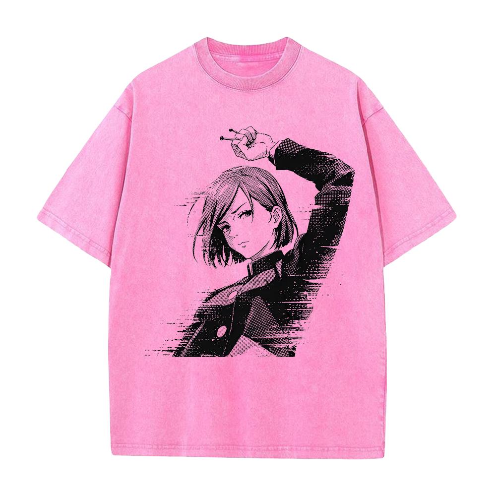 Kugisaki Nobara Potisknuté Tričko Anime Jujutsu Kaisen Oblečení Muži Ženy Retro Prané Trička Bavlněné Tričko Harajuku Unisex Tričko