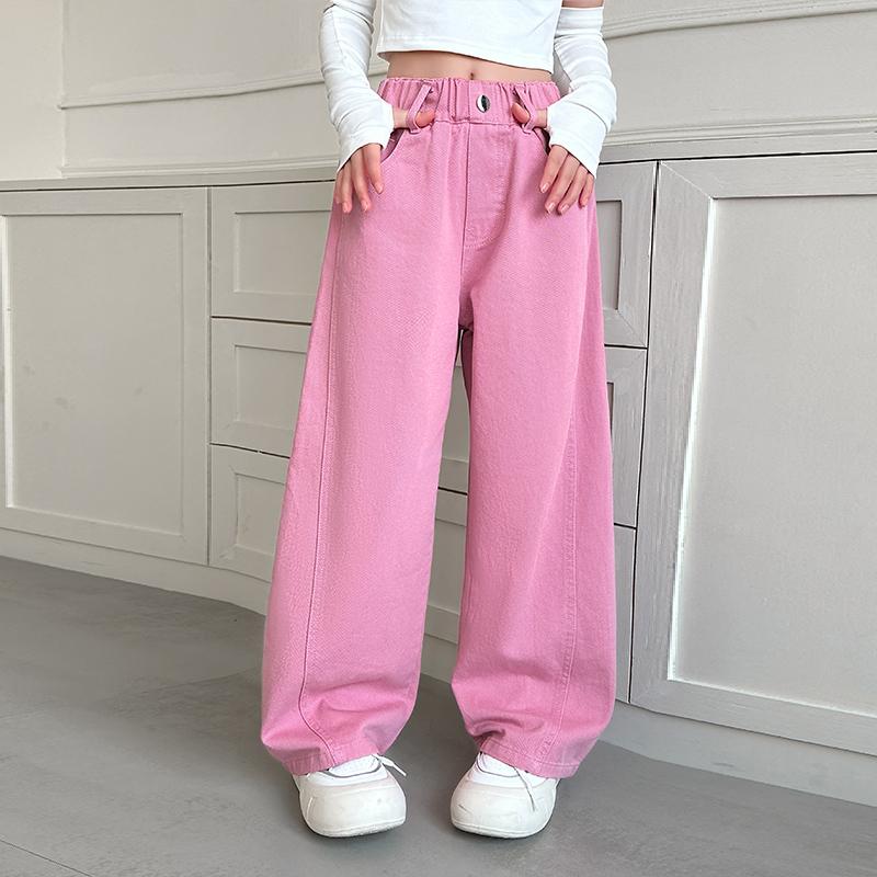 Kids Designer Pink Yellow Jeans For Teenage Girl 5 6 7 8 10 12 14 Y Children Cotton Denim Pants Stylish Candy Color Trousers