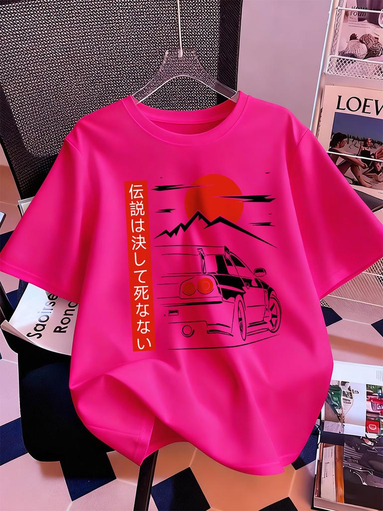 Car Is Heading At Sunrise Prints TShirts Women Summer Cotton Short Sleeve Tops ONeck Comfortable Loose T Shirt Casual Clothes