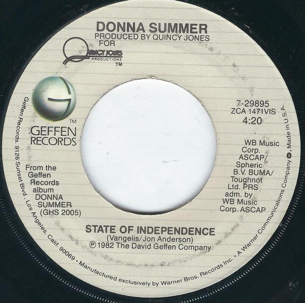 

7inch Record DONNA SUMMER - State Of Independence 729895 GEFFEN 1982 US Pop Used