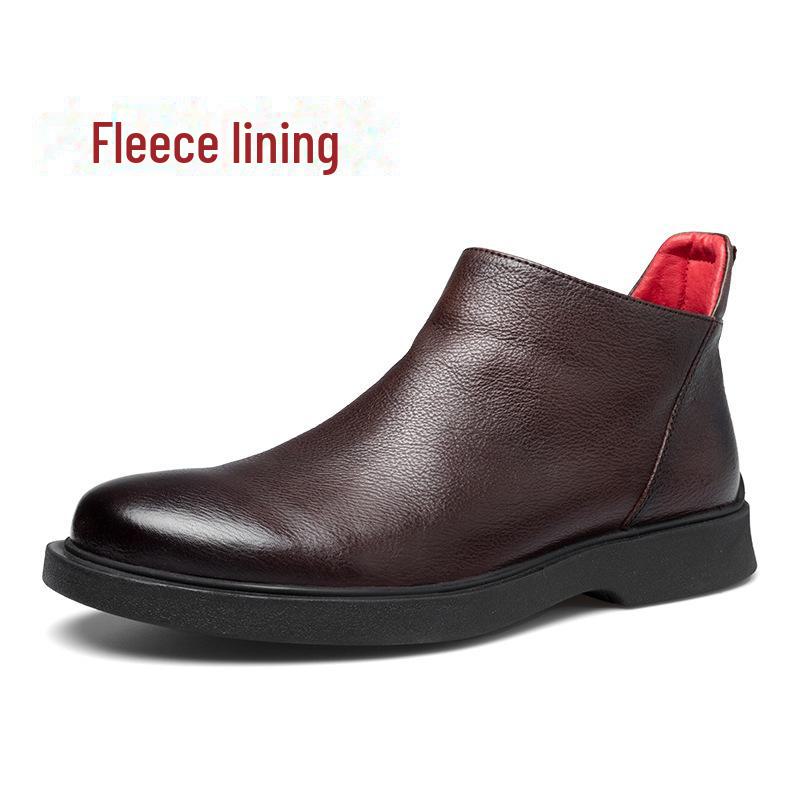 Men's Winter Chelsea Boots - Velvet-Lined Genuine Leather High-Top Martin Boots, British Style.