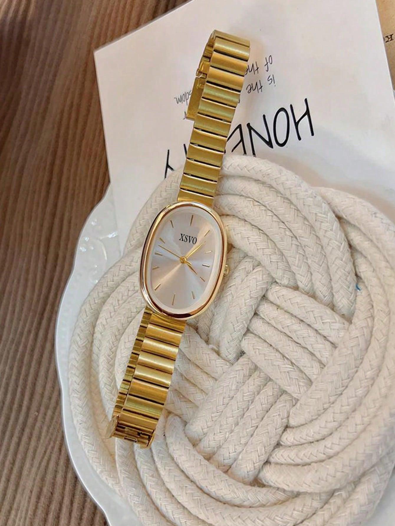 

Новые золотые винтажные нишевые модные популярные часы высокого класса, маленькие золотые часы, женские кварцевые часы со стальным браслетом золотой