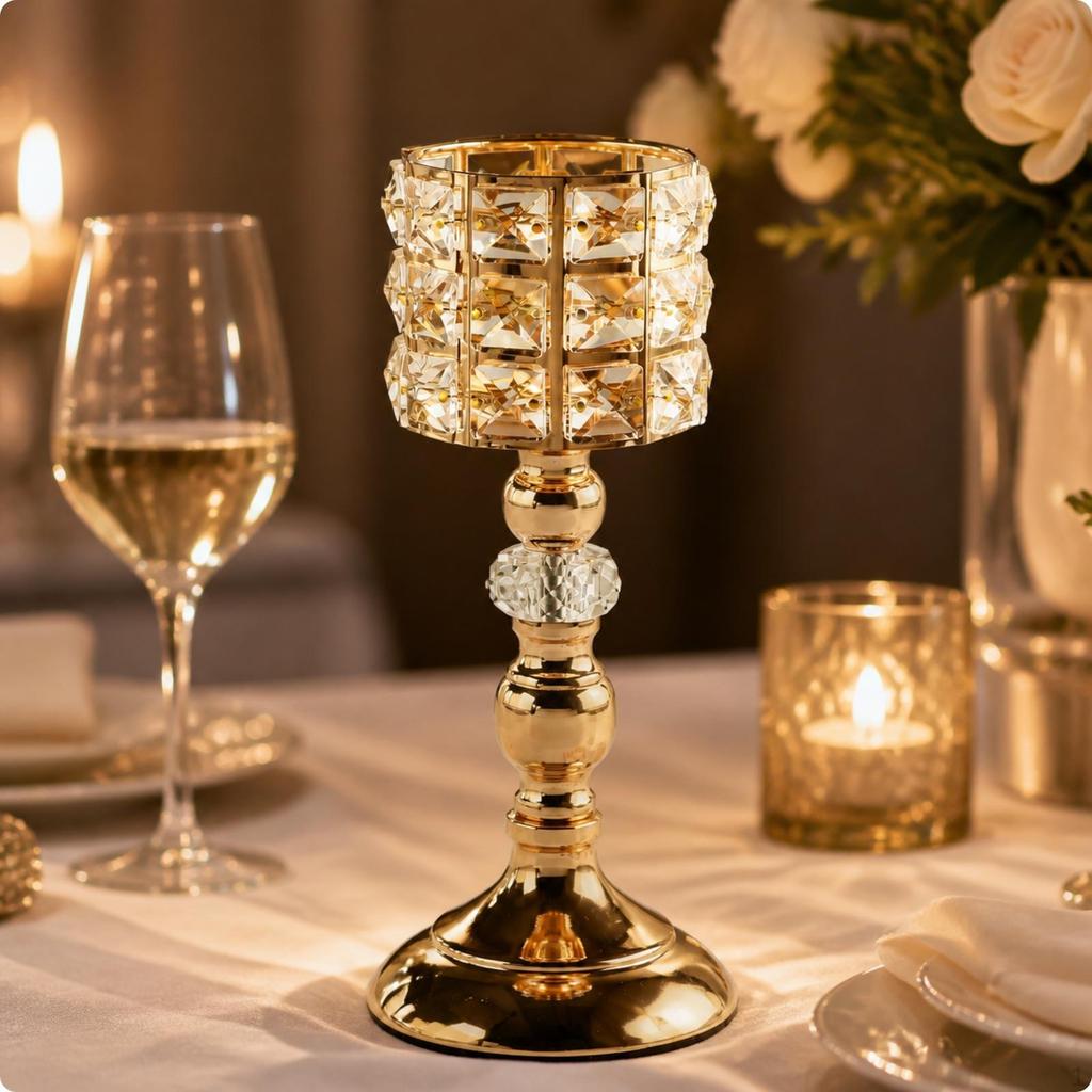 CrystalPaneled Candle Cup Holder | Decorative, Freestanding Metal with CrystalLike