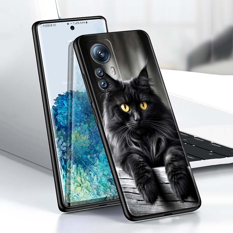 Anime Cartoon Katze Illustration Handyhülle Für Xiaomi Mi 15 14 13 13T 12 12T 12S 11 11i 11T Pro Ultra Lite 5G Schwarz Weich
