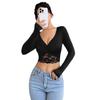 Women's Deep V-neck Long-sleeved Lace Patchwork Ruffled Short Section T-shirt Tops for Women Versatile Closet Essential Fashion Items Shirt