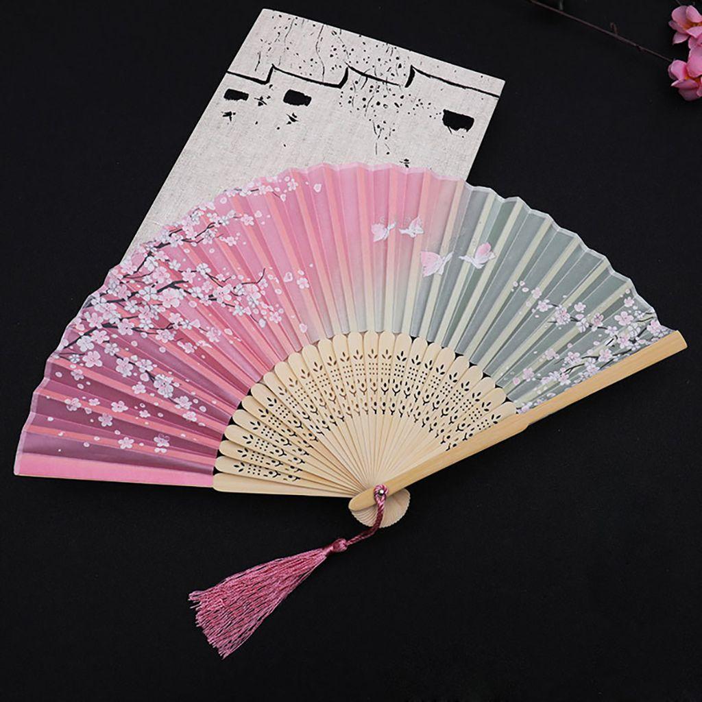 Bamboo Wooden Handmade Colorful Vintage Style Fan Crafts Dance Hand Fan Folding Fan Home Decoration