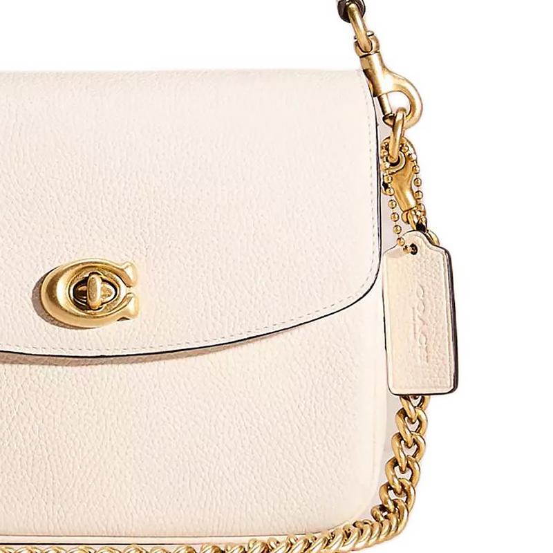 Coach Cassie 19 Turnlock Closure Chain Polished Pebbled Leather Shoulder Crossbody Tote Small Women's White