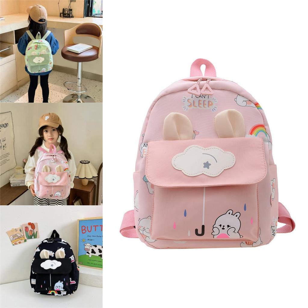 Kids Cartoon Animal Backpack With Cartoon Rabbit Print And Ear Designn For Kindergarten Daily Use