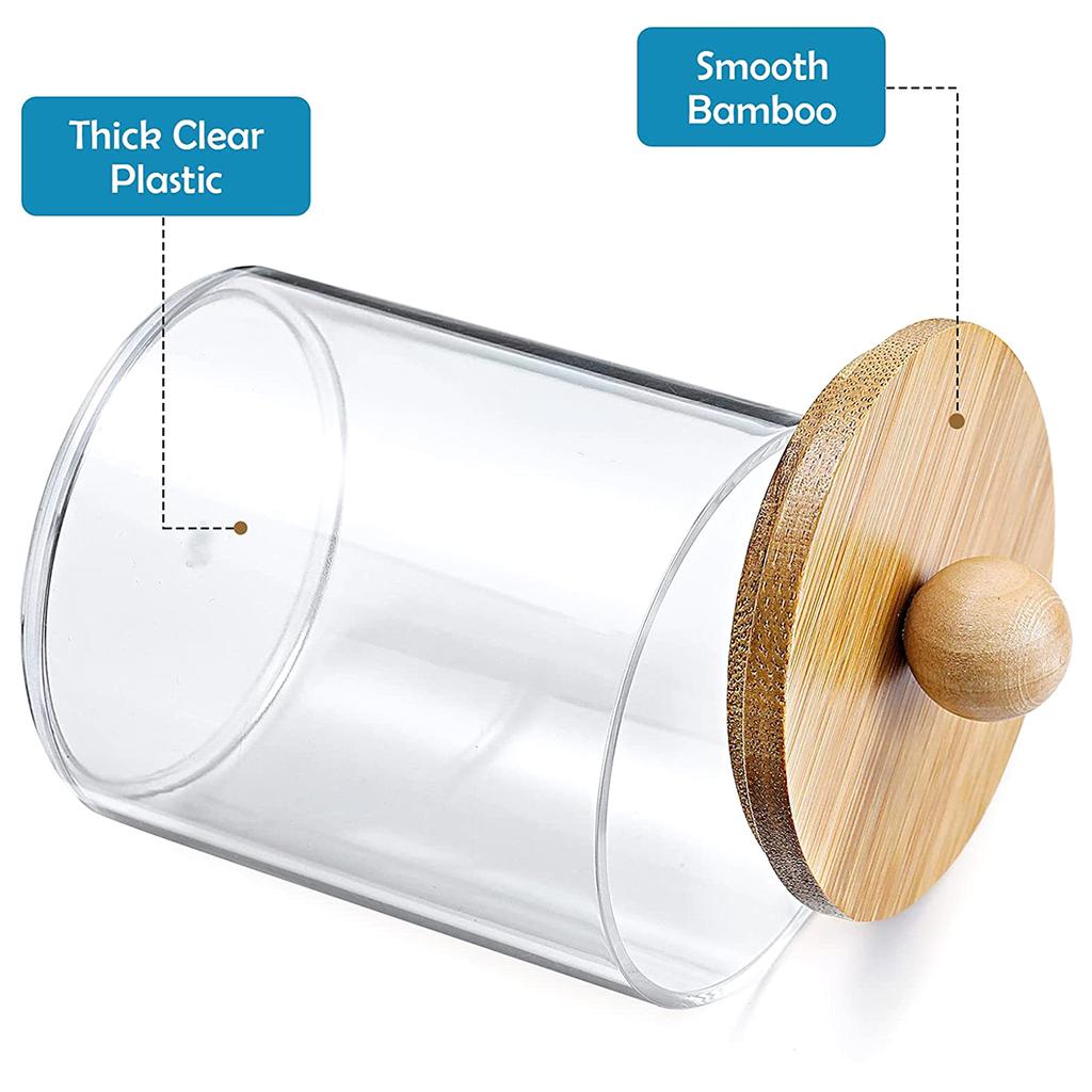 3Pcs 11.5 Oz Acrylic Qtip Dispenser Cotton Swab Holder Clear Qtip Dispenser Holder with Bamboo Lid Lightweight Bathroom Jar
