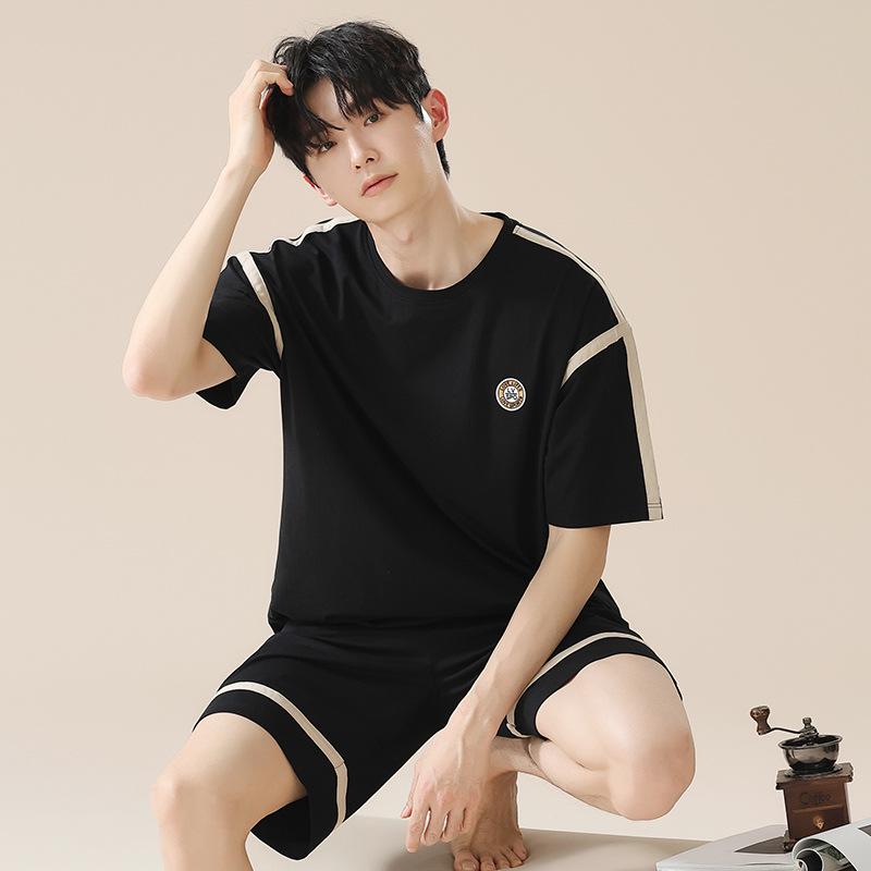 1011 new pajamas men's summer thin short-sleeved shorts large-size loungewear can be worn outside pure cotton summer suit