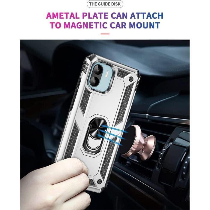 Coque pour Xiaomi Redmi 13C, Argenté Antichoc Renforcé Anneau Arrière + 2 Verres Trempés