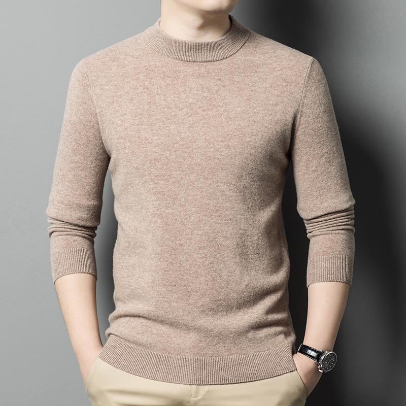 Men s 100% Wool Half-High Neck Sweater – Warm Solid Color Knit Base Layer Top 4XL
