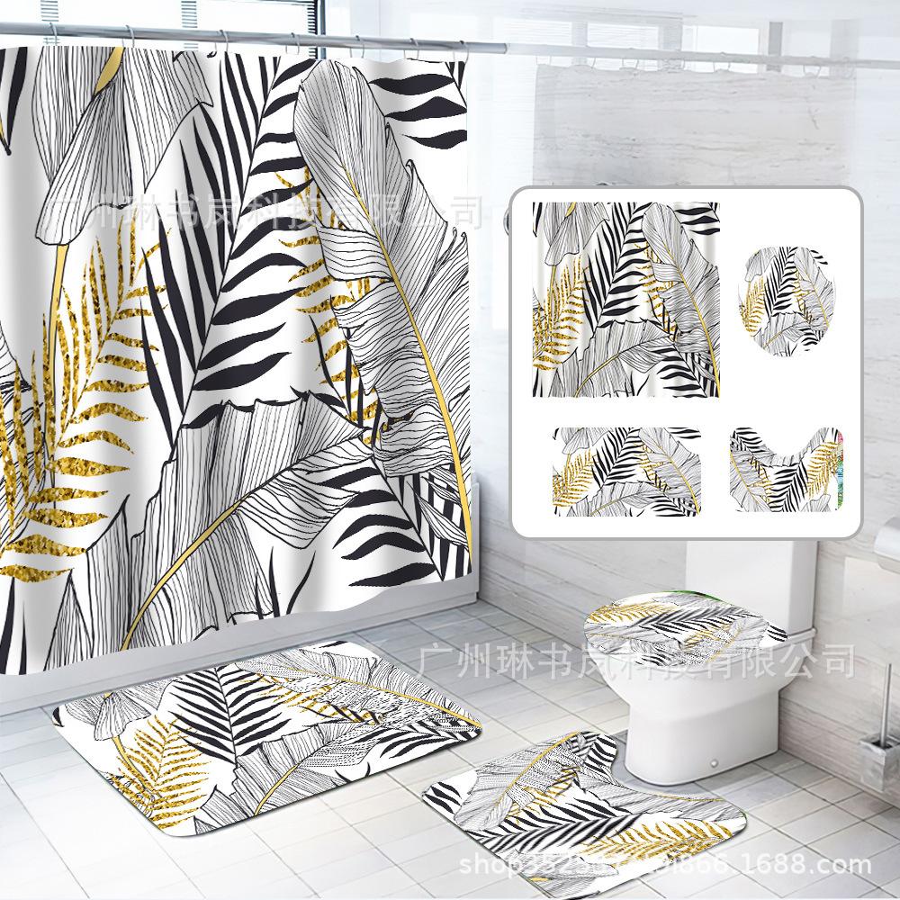 

Тропические листья Наборы штор для душа Зеленые листья пальмы Растения Декор для ванной комнаты Модный Нескользящий коврик Коврики для ванной Крышка для унитаза 1pc180x180cm