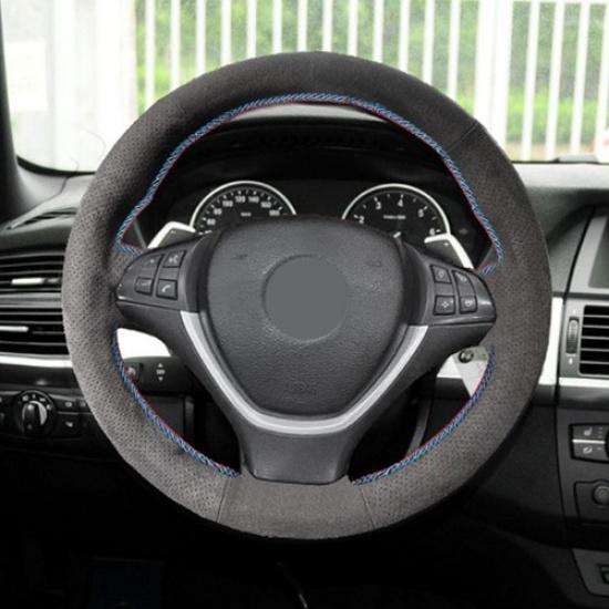 Suede Red-Blue Line Steering Wheel Cover For BMW X5 E70 2006 2007 2008 2009-2013