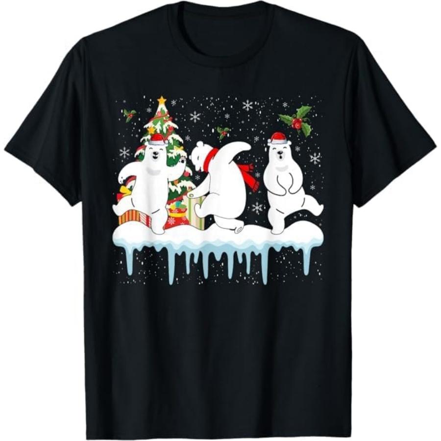 Танцующие Рождественские Белые Медведи Семейная Рождественская Футболка PTKL Мужская Женская Майка Толстовка Худи 871 Черная S