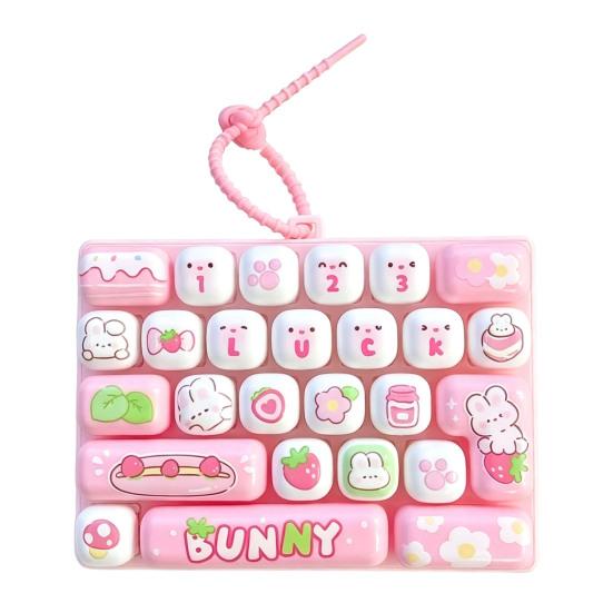 Interactive Keychain Accessory 26-Key Keyboard Fidget Toy, Cute Cartoon Clicky Clicker Toy with Portable Tool Keychain, Backpack Charm Pendant