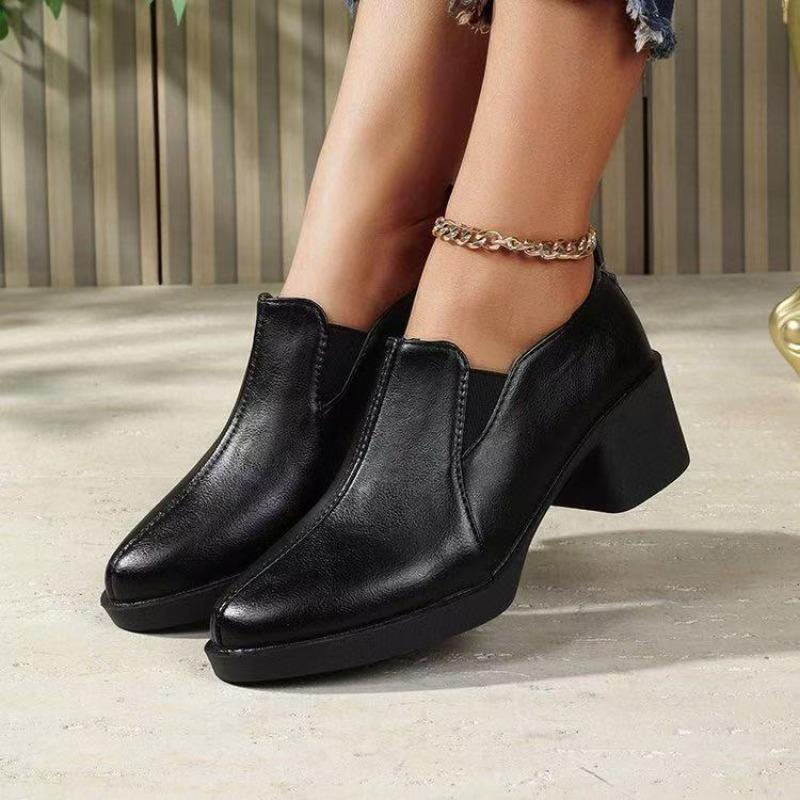 New Style Pointed-toe Thick-soled Heightening Shoes for Women, Anti-slip Shoes, Soft Leather Single Shoes
