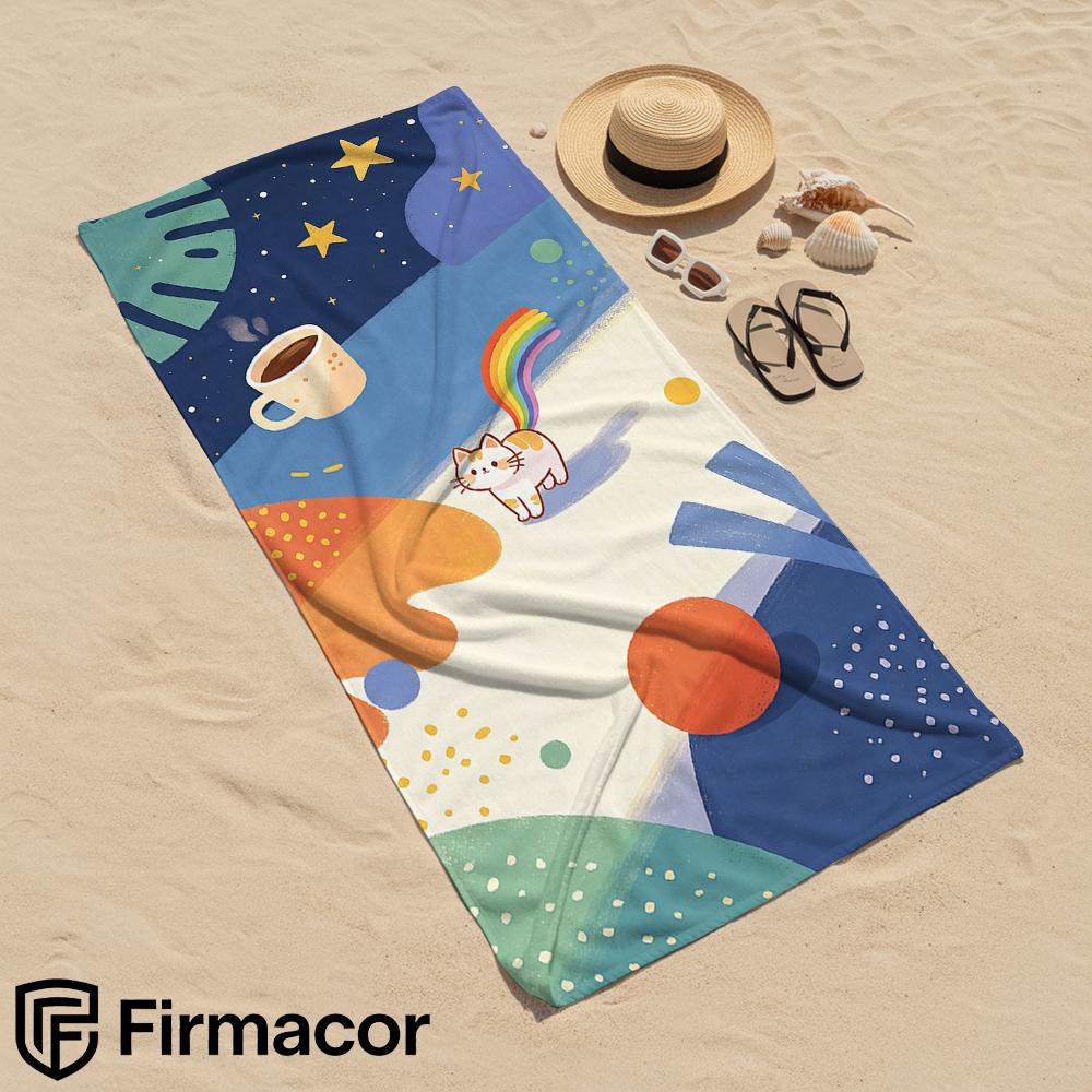 Rainbow Tail Coffee Cat Microfiber Beach Towel Quick Dry Sand Free Oversized Soft Absorbent Bath Towel for Swimming Pool Travel