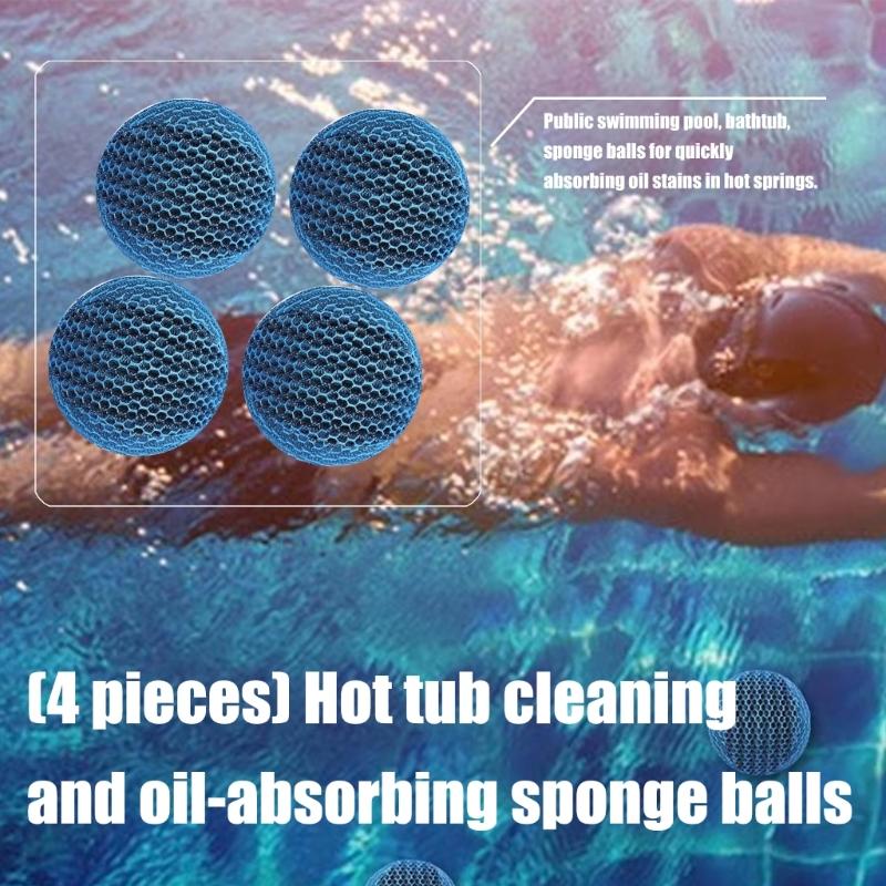4Pcs Scum Absorber Cleaning Sponge Ball for Hot Tubs Spas Pools Bathrooms Descale Absorb Oil Multiple Application
