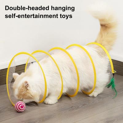 Túnel para Gatos de Juego Autónomo Juguete de Primavera Túnel Espiral Colapsable de Caza para Gatos con Pluma y Ratón/Pelota para Gatos de Interior Cachorro Gatito Conejo