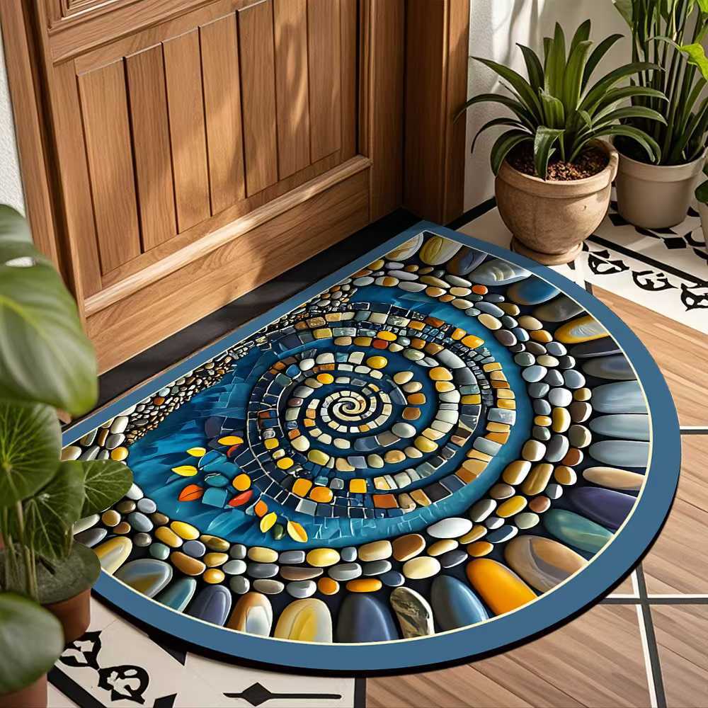 Vintage Stone Half-Circle Rug Comfortable Indoor/Outdoor Entryway Doormat Non-Slip Kitchen Mat Home Decor