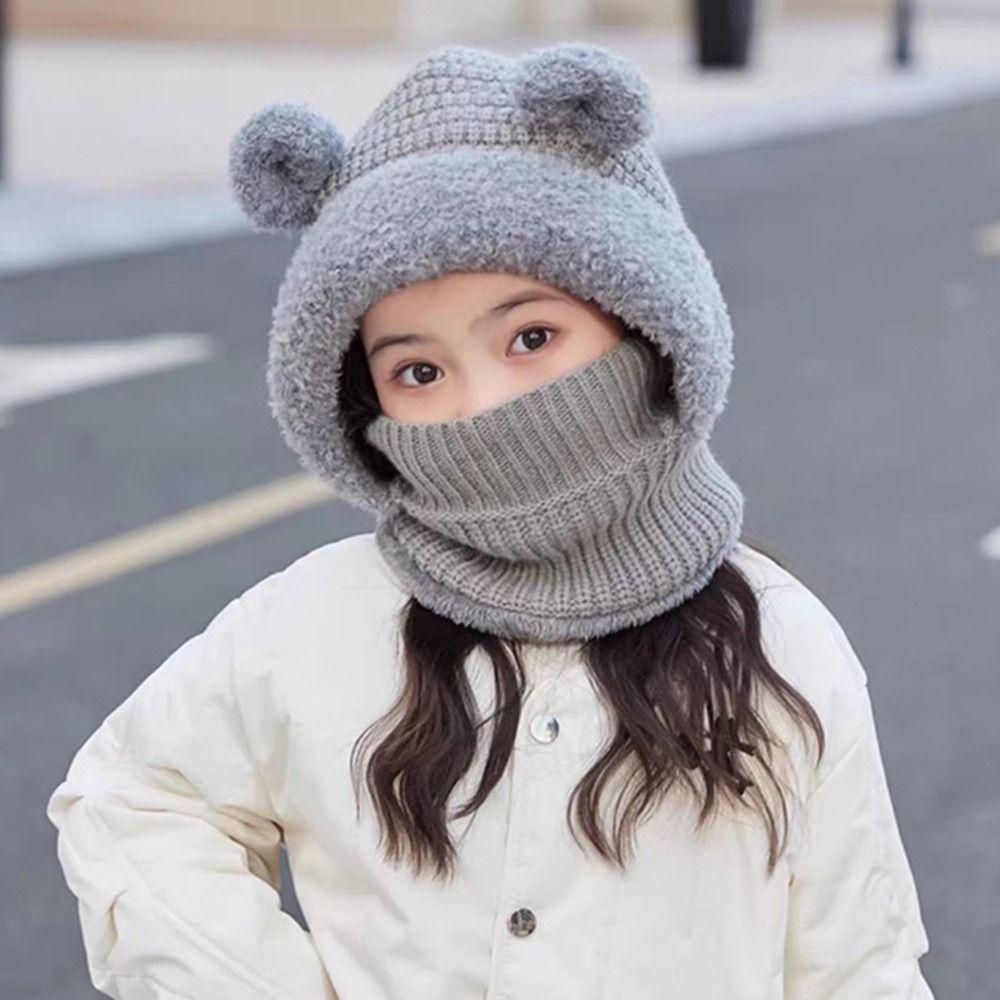 Woolen Kids Winter Hat Windproof Hooded Cap New Neck Warmth Cover Winter