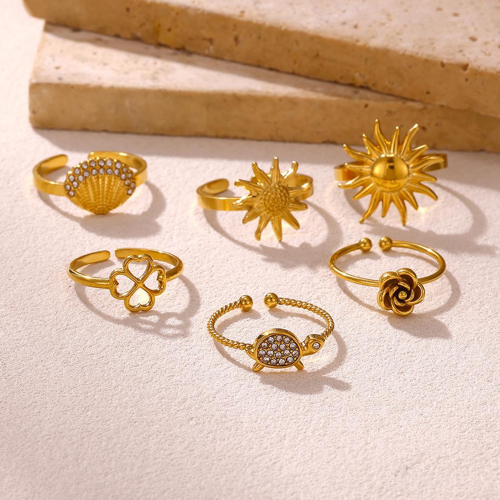 Summer Waterproof Gold Color Rose Ring For Women Romantic Sun Daisy Flower Anillos Stainless Steel Rings Party Elegant Gifts
