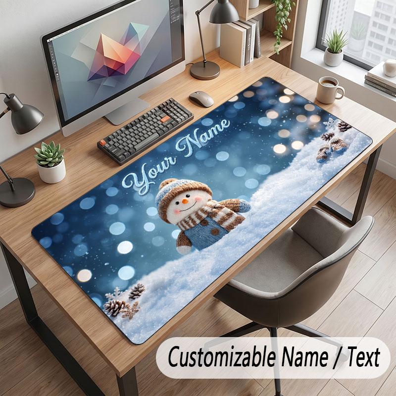Christmas Winter Theme Customized Mouse Pad Personalized Print Name Text Desk Mat For Home Office Table Decor