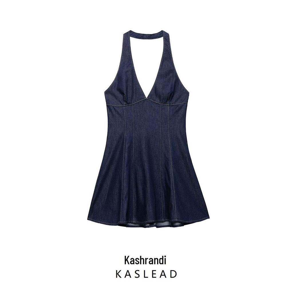 2025 Spring Women's European & American Style Denim Spaghetti Strap Short Dress