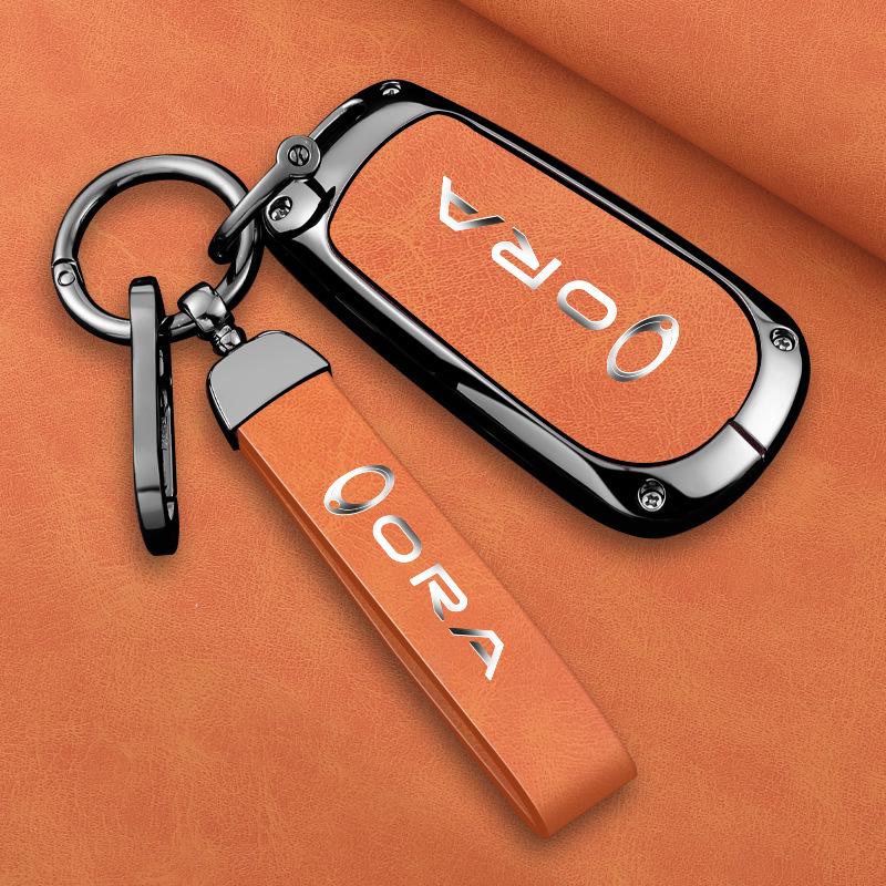 Great Wall ORA Key Cover for Good/Black/Lightning/White/Ballet Cat Models - High-End Black Full Shell with Buckle