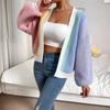 Dopamine Splicing Contrasting Color Design Temperament Fashion Knitted Cardigan Women's European and American Lazy Style Long-sleeved Top Sweater