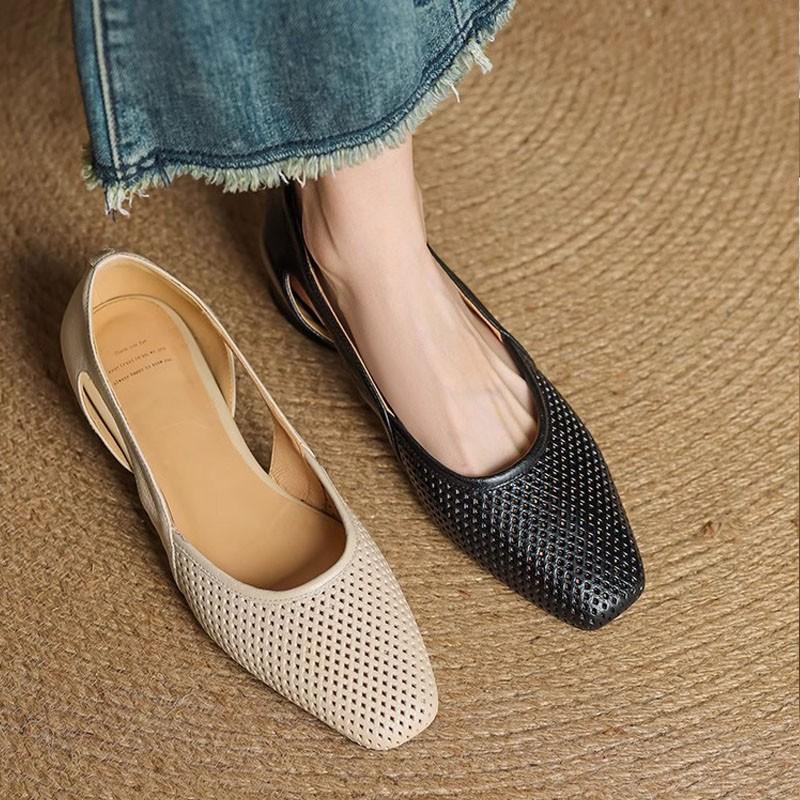 Summer women's shoes flat sole soft sole thick heel hollow comfortable non-slip mother loafers hole women's sandals