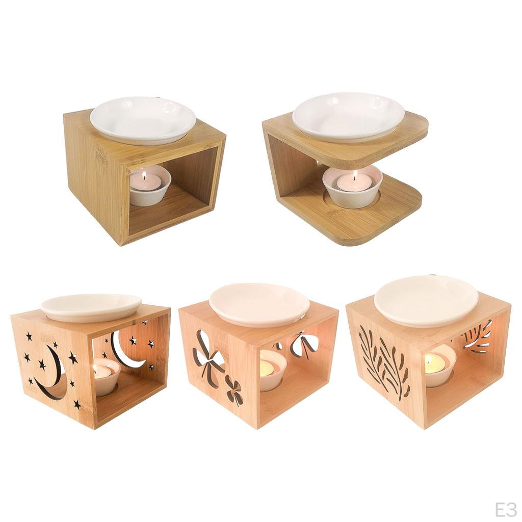 Bamboo Ceramic Tealight Candle Holder Oil Burner Essential Diffuser Furnace Home Meditation Decor
