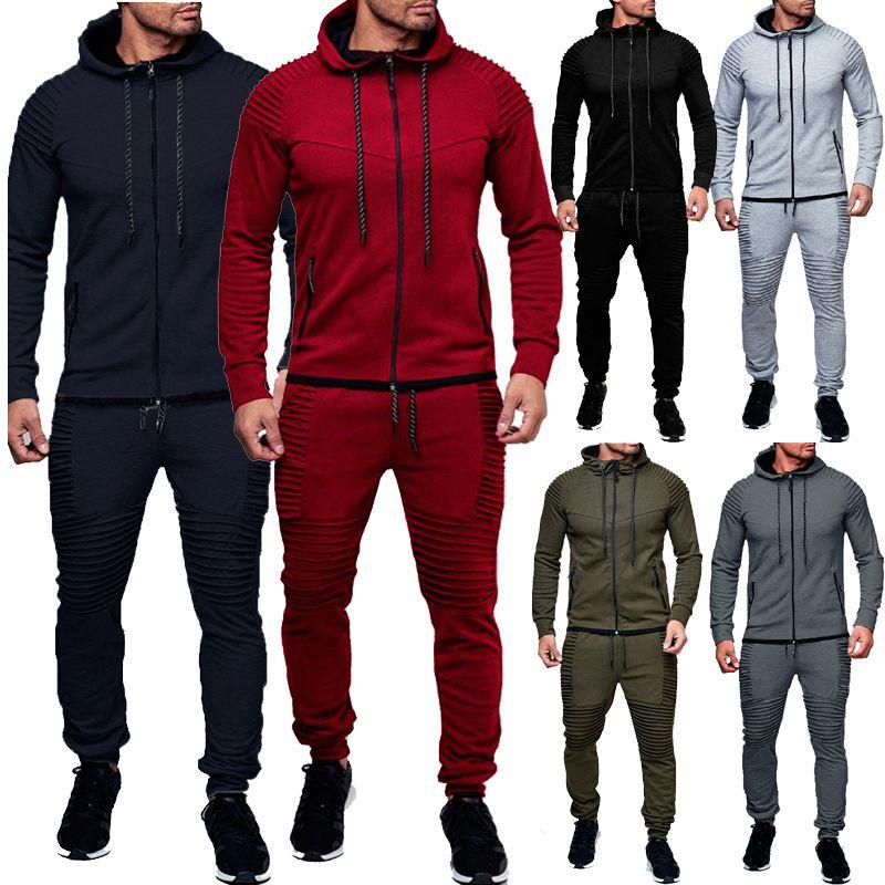 Stylish Men's Tracksuit Set With Hooded Jacket And Adjustable Waistline Pants