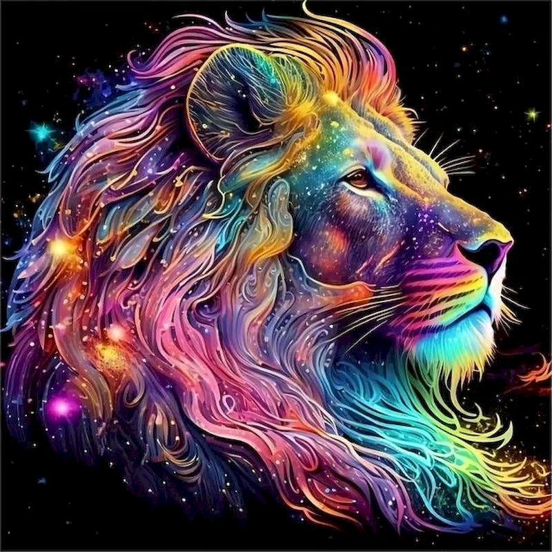 

5D DIY Diamond Painting Kit Psychedelic Rainbow Lion Full Drill Cross Stitch Embroidery Mosaic Picture Wall Art Home Decor Full Round 25x25cm синий