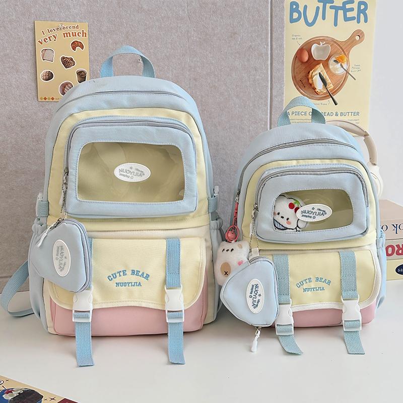 Girls Backpack Junior High School Student Backpack Color Contrast Student Schoolbag