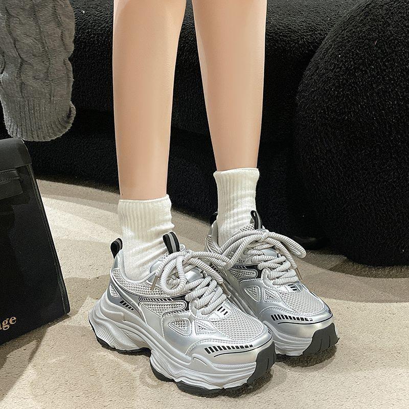 thick-soled silver-gray dad shoes women's spring and summer height increase women's shoes lightweight casual versatile running