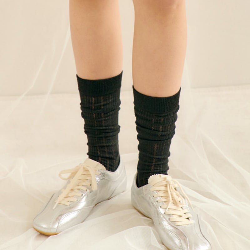 MARUN5 [1+1] Generous See-Through Lip Pattern Knee Socks 2-Pack Set