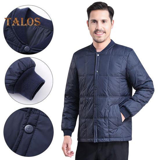 Men Down Jacket Autumn Winter Stand Collar Long Sleeve Thickened Velvet Cotton Coat with Pockets Solid Color Quilted Outerwear