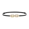 Feminine Slim Faux Leather Belt With Metal Double Ring Buckle For Office And Casual Outfits