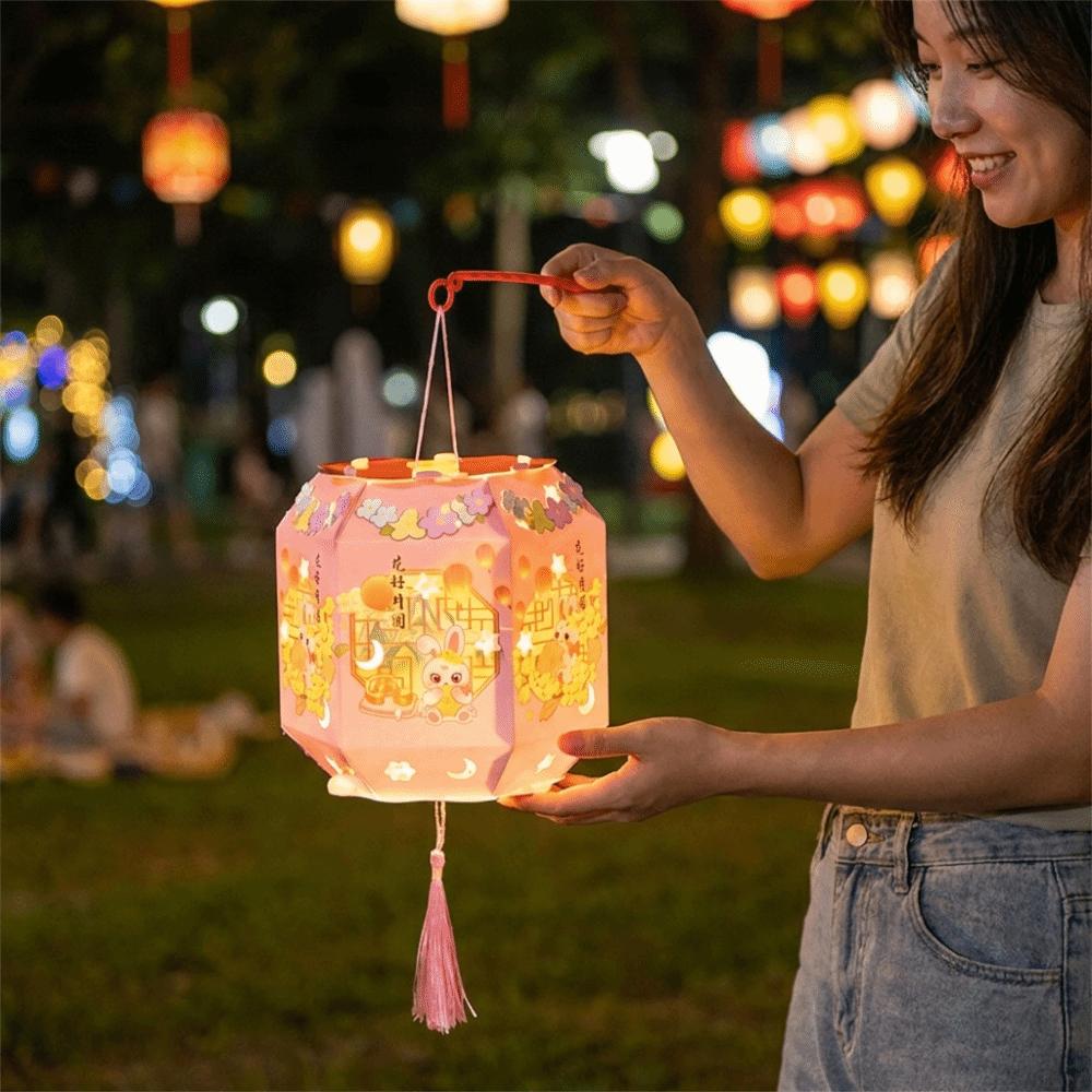 Handheld Mid-Autumn Festival Lantern Rabbit LED Lantern Cute DIY Craft Kit Lantern Gift